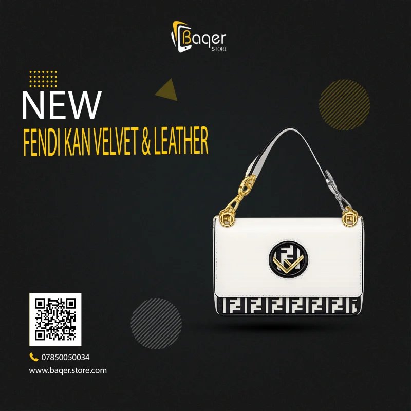 حقيبة Fendi Kan I F Logo بمقبض علوي – جلد ومخمل Zucca أبيض وأسود | تصميم فاخر مستوحى | باقر ستور العراق