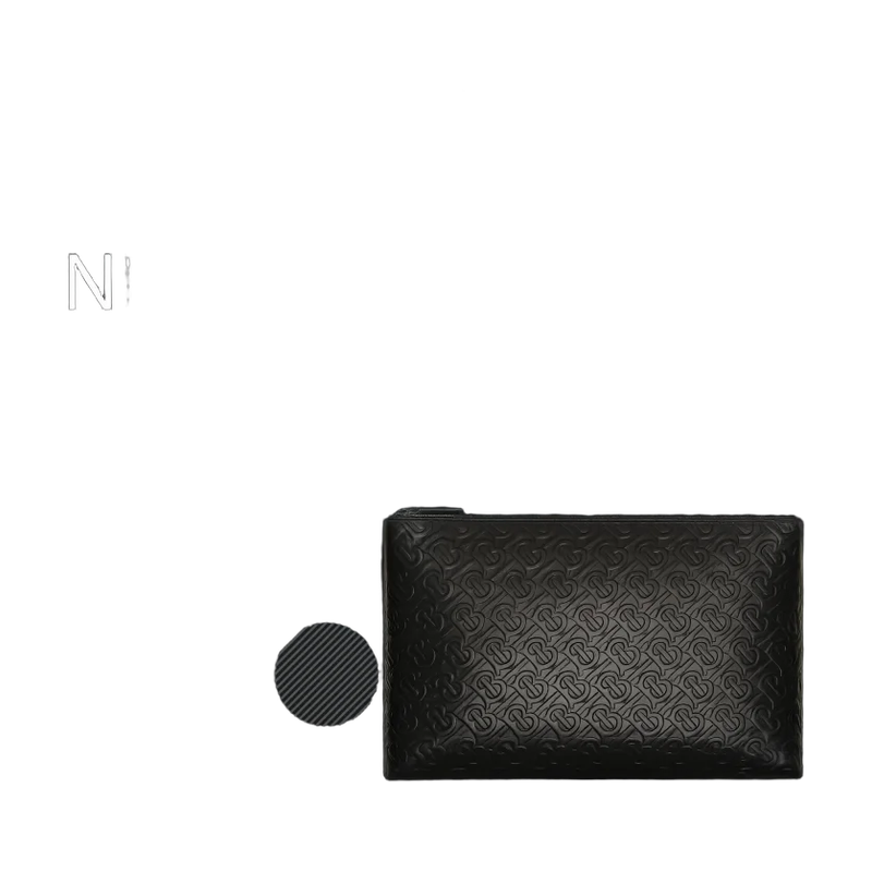 Monogram Embossed Leather Pouch Clutch – Black Edition | تصميم فاخر كلاسيكي | باقر ستور العراق