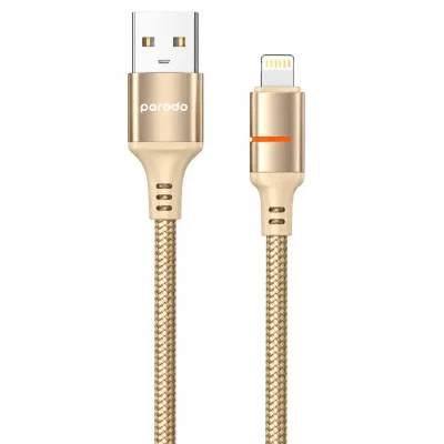 كابل USB-A إلى Lightning مجدول بقدرة 2.4 أمبير وطول 1.2 متر من بورودو - ذهبي