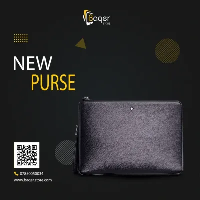 Minimal Classic Leather Zip Clutch – Black Edition | تصميم فاخر مستوحى | باقر ستور العراق