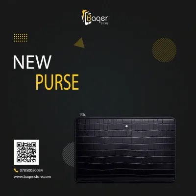 Heritage Paris – Croco Signature Leather Zip Clutch – Black Edition | تصميم فاخر كلاسيكي | باقر ستور العراق