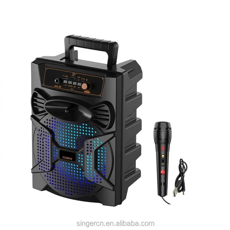 مكبر صوت حفلات محمول سينغ-إي ZQS809 بحجم 8 إنش مع ميكروفون وإضاءة ملونة