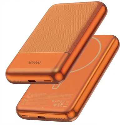 باور بانك WIWU WI-P089 Alloy مغناطيسي بسعة 10000mAh وشحن MagSafe لاسلكي 15W باللون البرتقالي