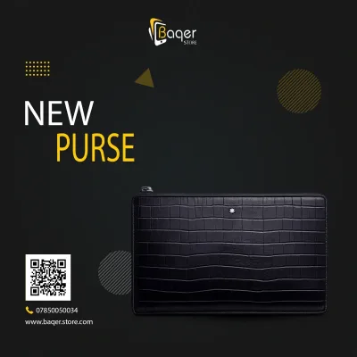 Croco Pattern Leather Zip Clutch – Midnight Black Edition | تصميم فاخر مستوحى | باقر ستور العراق