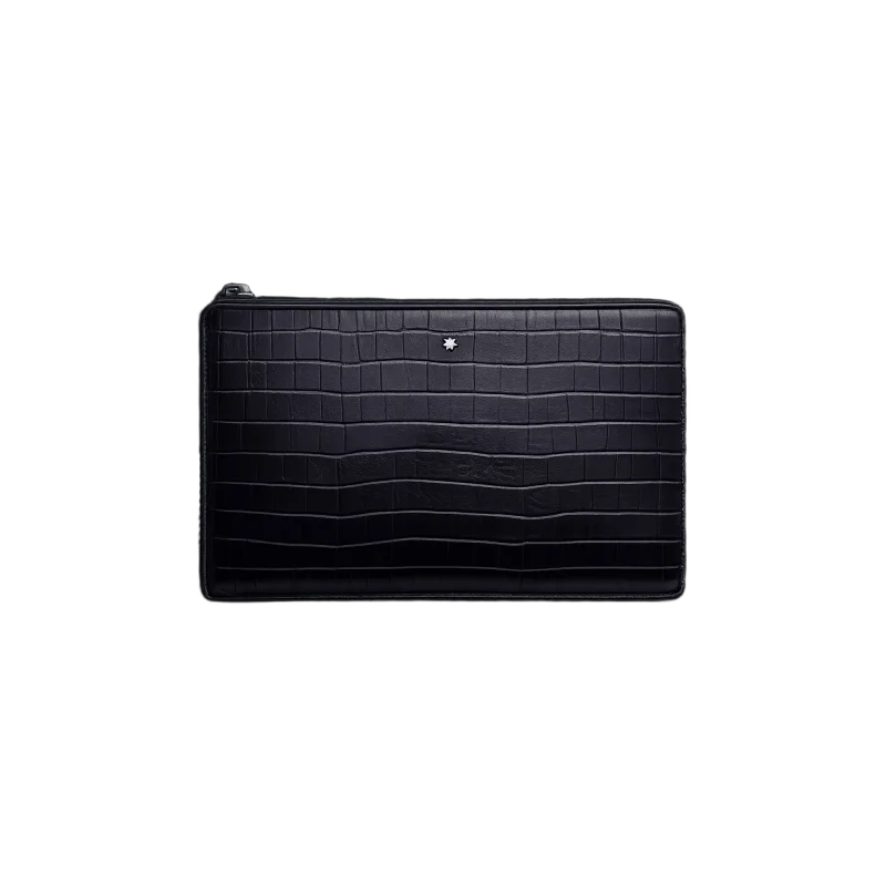 Croco Pattern Leather Zip Clutch – Midnight Black Edition | تصميم فاخر مستوحى | باقر ستور العراق
