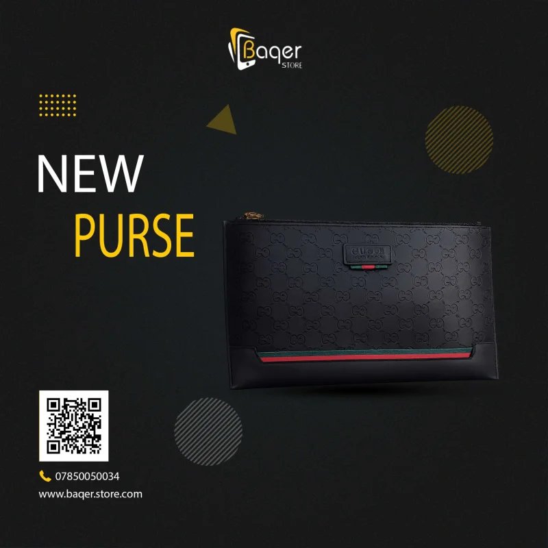محفظة يد رجالية فاخرة – تصميم GG مع الشريط الأيقوني