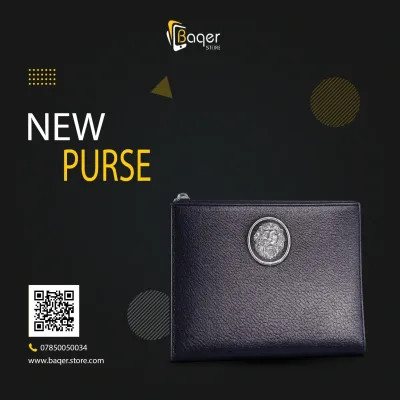 Medallion Classic Leather Zip Wallet – Black Edition | تصميم فاخر مستوحى | باقر ستور العراق