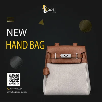 حقيبة ظهر من الكانفاس بأطراف جلدية وقفل معدني – أوف وايت ورمادي – BQ-BP467