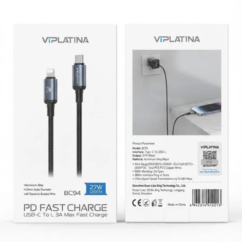 كيبل شحن سريع PD من فيبلاتينا من نوع USB-C إلى لايتنينغ