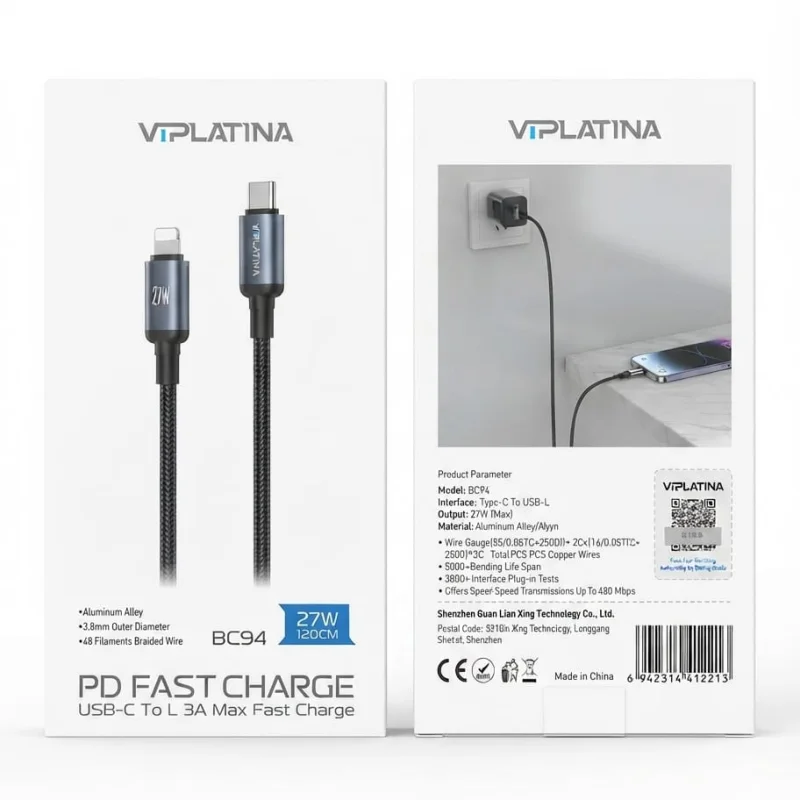 كيبل شحن سريع PD من فيبلاتينا من نوع USB-C إلى لايتنينغ