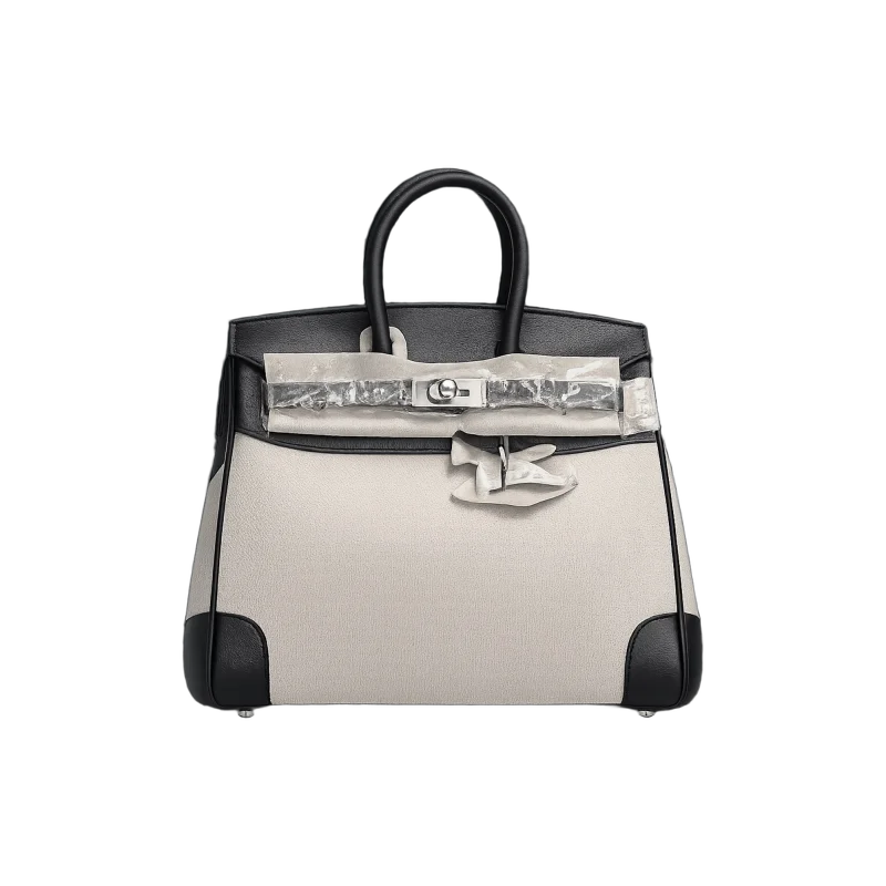 Birkin Style Two-Tone Leather Handbag – Black & White Edition | تصميم فاخر كلاسيكي | باقر ستور العراق