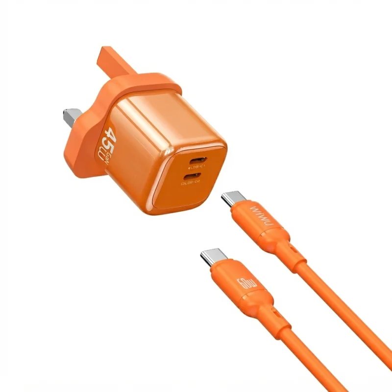 شاحن سفر WIWU Cube Wi-G025 بقوة 45W مع منفذين USB-C وتقنية GaN – 6970007698248