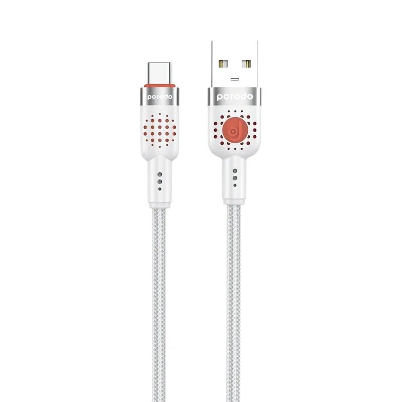 كيبل بورودو مجدول من USB إلى Type-C بهيكل ألمنيوم بطول 1.2 متر – أبيض (Porodo Aluminum Alloy Braided Cable)