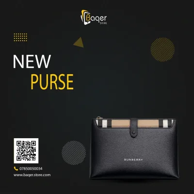 Vintage Check Leather Pouch Clutch – Black Edition | تصميم فاخر كلاسيكي | باقر ستور العراق