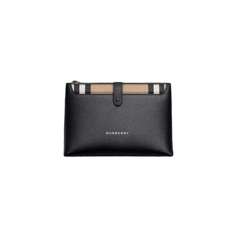 Vintage Check Leather Pouch Clutch – Black Edition | تصميم فاخر كلاسيكي | باقر ستور العراق