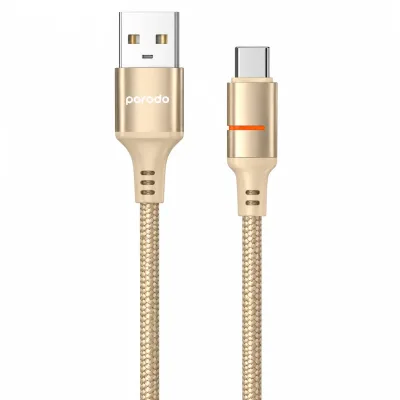 كابل USB-A إلى Type-C مجدول بقدرة 2.4 أمبير وطول 1.2 متر من بورودو - ذهبي