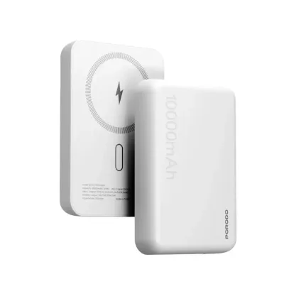 شاحنة متنقلة  (Power Bank) شاحن لاسلكي 15 واط وPD بقدرة 20 واط MagSafe وسعة 10000 مللي أمبير من بورودو - أبيض