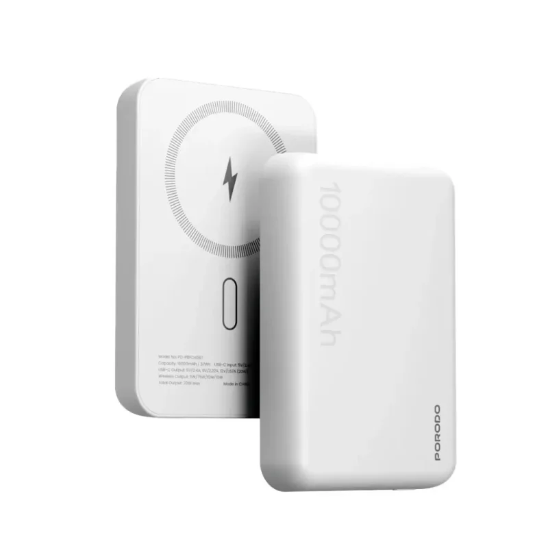 شاحنة متنقلة  (Power Bank) شاحن لاسلكي 15 واط وPD بقدرة 20 واط MagSafe وسعة 10000 مللي أمبير من بورودو - أبيض  6849108448574