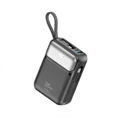 باور بانك WIWU Galaxy Series P036 بسعة 20000mAh مع كيبلين مدمجين وشحن سريع 35W وشاشة رقمية