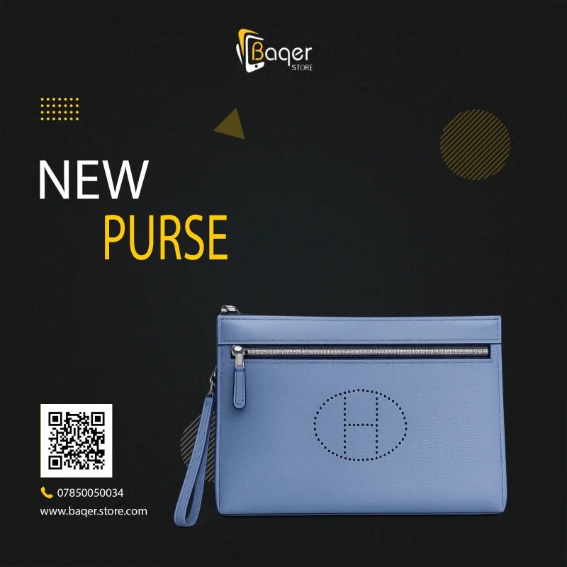 Horizon Elite Milano – Signature H Leather Zip Clutch – Sky Blue Edition