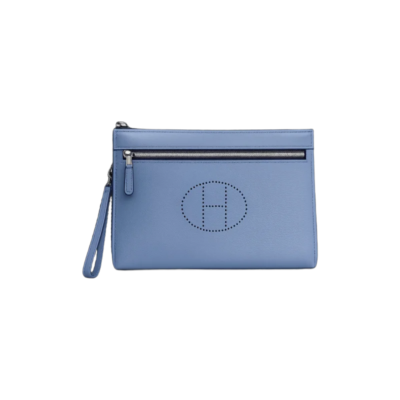 Horizon Elite Milano – Signature H Leather Zip Clutch – Sky Blue Edition | تصميم فاخر مستوحى | باقر ستور العراق