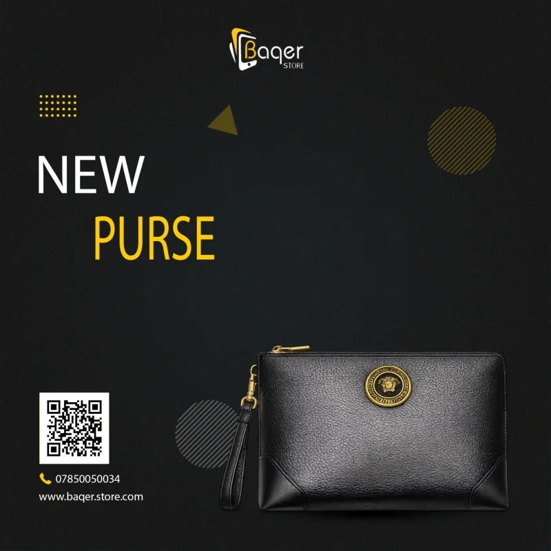 Versace – Medallion Leather Zip Clutch – Black & Gold Edition