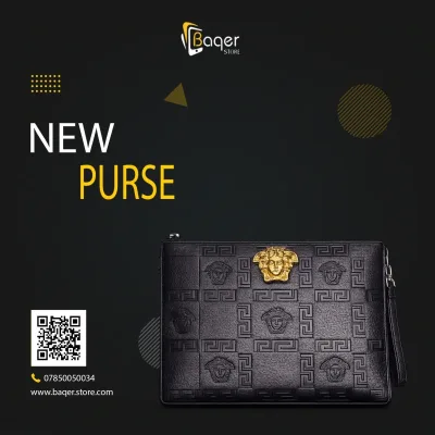 Versano Medusa Milano – Medusa Icon Embossed Leather Zip Clutch – Black Edition | تصميم فاخر مستوحى | باقر ستور العراق