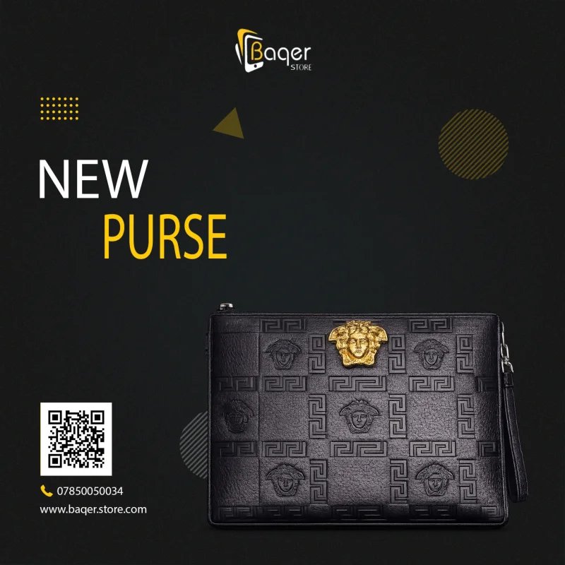 Versano Medusa Milano – Medusa Icon Embossed Leather Zip Clutch – Black Edition