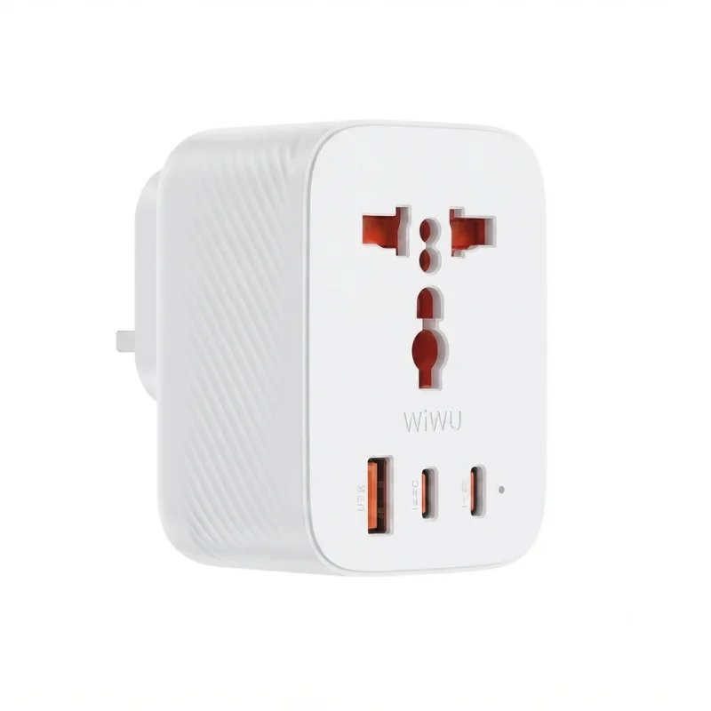 محول سفر عالمي WIWU UA008 Power Cube GaN بقوة 30W مع 2 USB-C وUSB-A ومقبس AC – 6977703654202