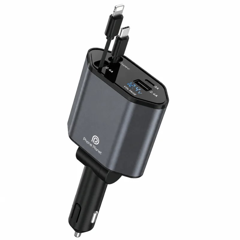 شاحن سيارة PHONE PLANET PP-CC06 بقوة 120 واط – 4 في 1 مع كابلات مدمجة