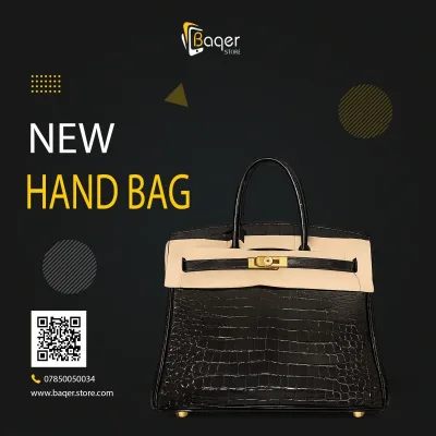 حقيبة يد نسائية بمقبض علوي بنقشة جلد التمساح وقفل دوار – أسود – BQ-HB582