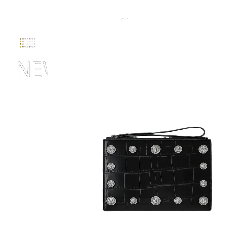 Medusa Studded Croc Leather Clutch – Black Edition | تصميم فاخر كلاسيكي | باقر ستور العراق