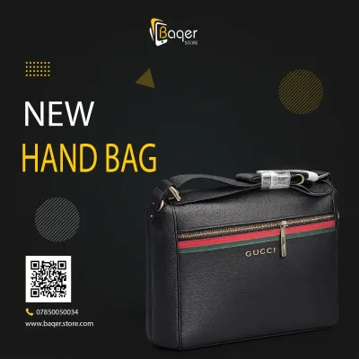Web Stripe Leather Crossbody Bag – Black Edition | تصميم فاخر كلاسيكي | باقر ستور العراق