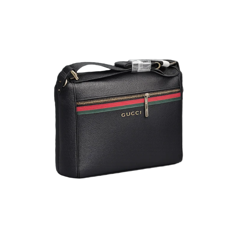 Web Stripe Leather Crossbody Bag – Black Edition | تصميم فاخر كلاسيكي | باقر ستور العراق