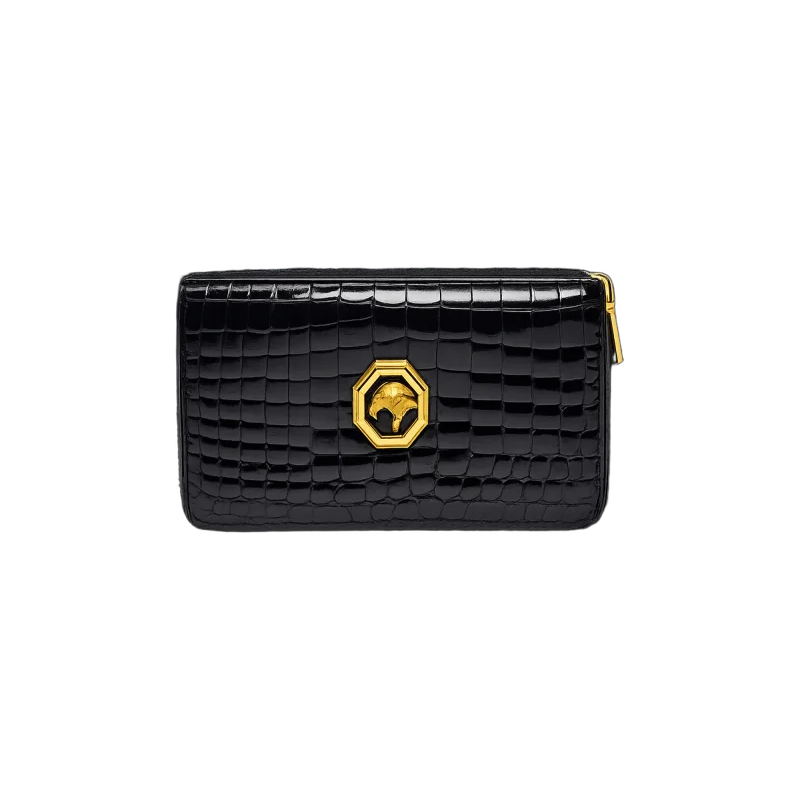 Crocodile Embossed Leather Zip Wallet – Black Luxury Edition | تصميم فاخر مستوحى | باقر ستور العراق