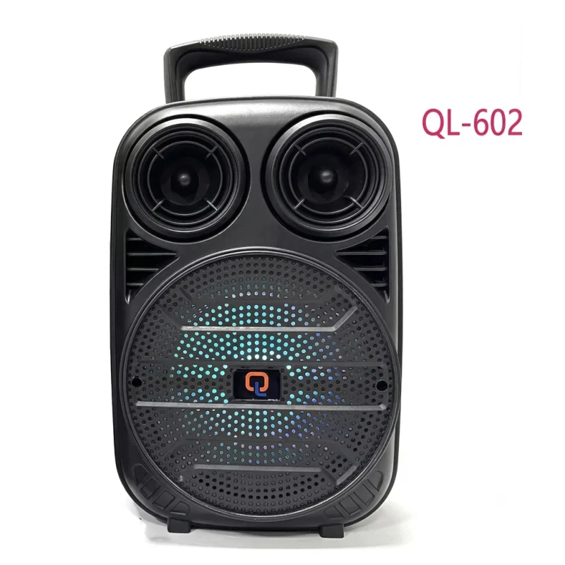مكبر صوت لاسلكي محمول QL-602 بحجم 6.5 إنش مع ميكروفون وإضاءة ملونة