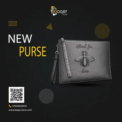 كلتش جلد بتصميم نحلة –Black Leather "Blind For Love" Bee Zip Clutch | تصميم فاخر كلاسيكي | باقر ستور العراق