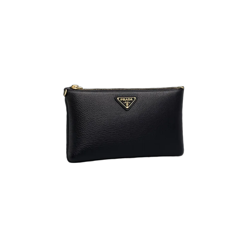 كلتش جلد بتصميم Triangle Logo Saffiano Leather Zip Card Case أناقة كلاسيكية | تصميم فاخر كلاسيكي | باقر ستور العراق
