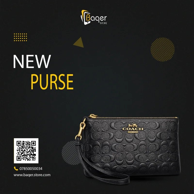 Coach – Signature Embossed Leather Wristlet Clutch – Black Edition