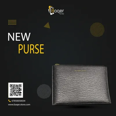 Grained Leather Zip Pouch Clutch – Black Classic Edition | تصميم فاخر كلاسيكي | باقر ستور العراق