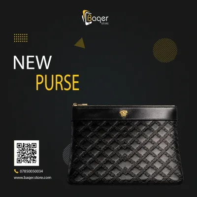 Milano – Medusa Greca Quilted Leather Zip Clutch – Black Edition | تصميم فاخر كلاسيكي | باقر ستور العراق