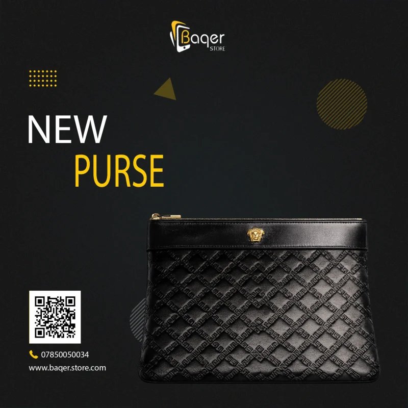 Versace Milano – Medusa Greca Quilted Leather Zip Clutch – Black Edition