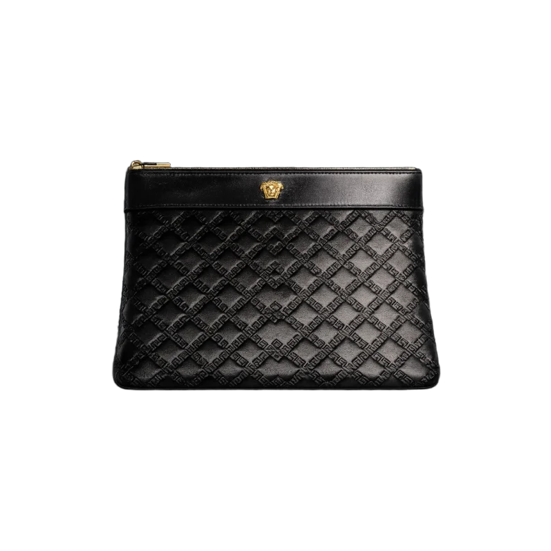 Milano – Medusa Greca Quilted Leather Zip Clutch – Black Edition | تصميم فاخر كلاسيكي | باقر ستور العراق