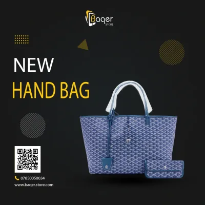 حقيبة يد نسائية واسعة بنقشة هندسية مع حقيبة صغيرة مرفقة – أزرق – BQ-HB80