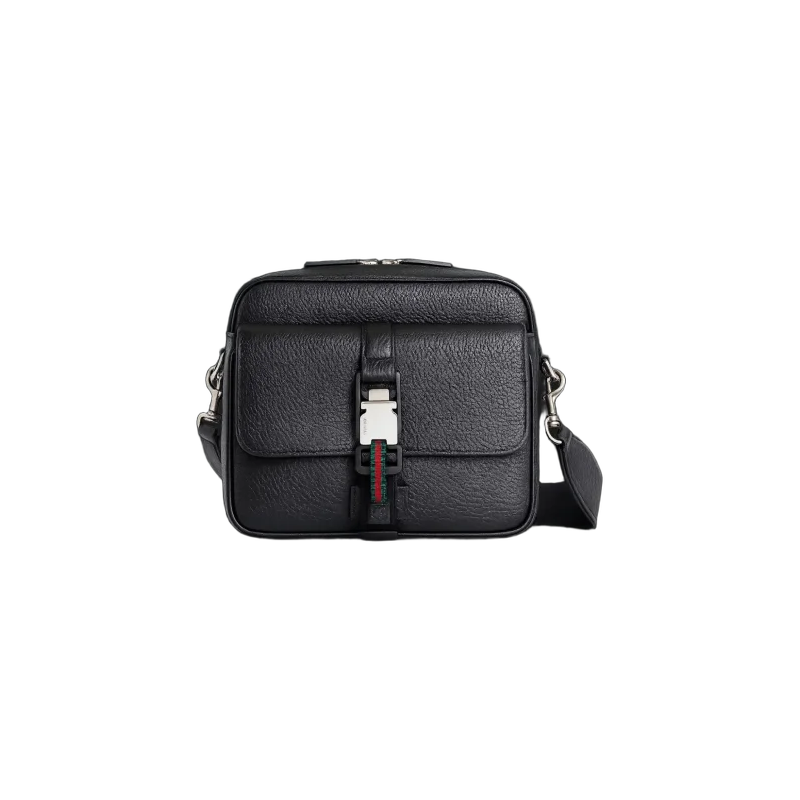 Web Stripe Leather Crossbody Bag – Black Edition | تصميم فاخر كلاسيكي | باقر ستور العراق
