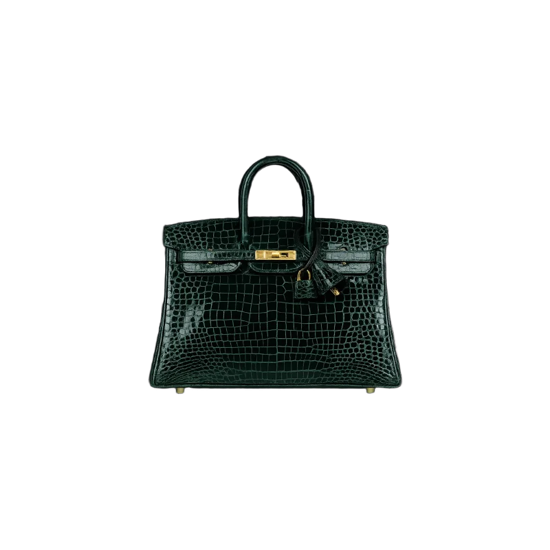 حقيبة Birkin 25 Vert Foncé Shiny Porosus Crocodile – بإكسسوارات ذهبية | تصميم فاخر كلاسيكي | باقر ستور العراق